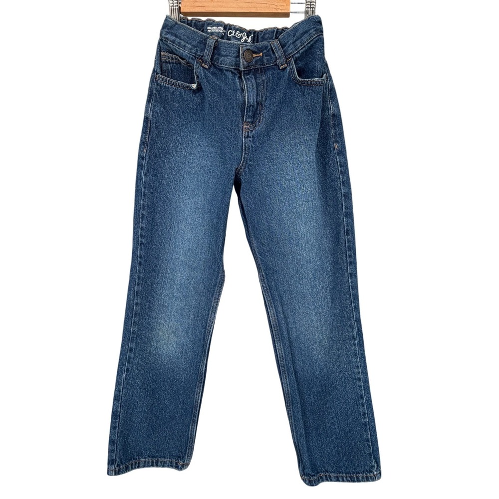 Cat & Jack Boys Relaxed Straight Jeans Adjustable Waist Dark Blue Size 10 Denim